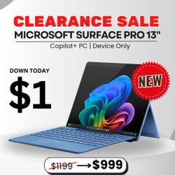 💻 Microsoft Surface Pro 13" Copilot+ PC (Brand New, Device Only) – $999 or $1 Down! Save $200 + Up to 1-Year Warranty 🔥
