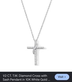 1/2 CT. TW. Diamond cross with sash pendant in 10k white gold