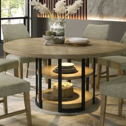 New Modern Round Wood Dining Table Rustic Oak -