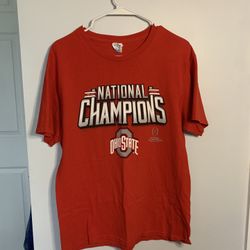 Ohio State Buckeyes National Champions red and white cotton T-shirt #BuckeyesNation #collegefootball #football #ohiostate #nationalchampions