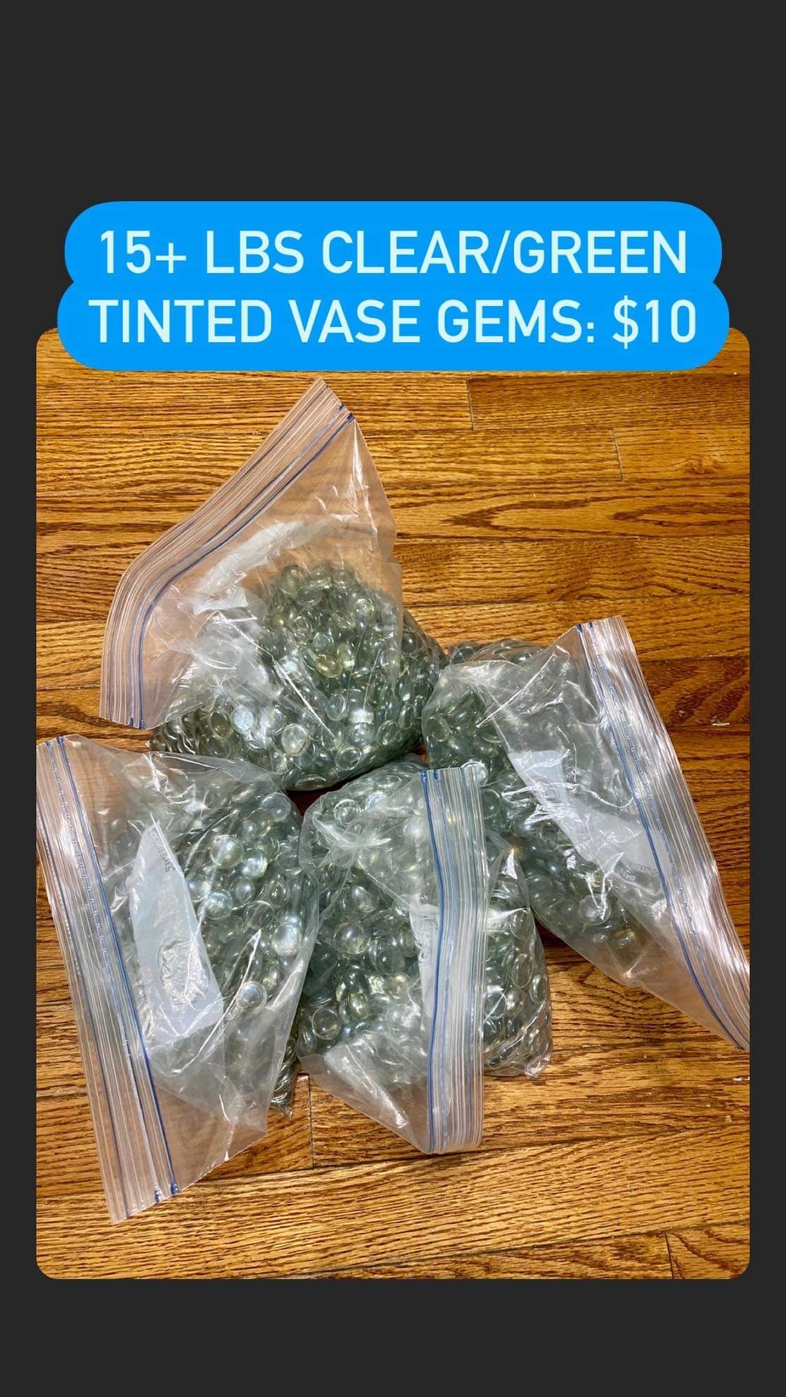 15+ lbs of Clear Vase Gems (green tint)