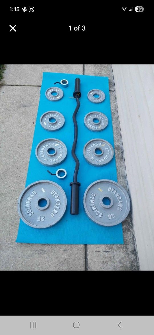 OLYMPIC CURL BAR / COLLAR / WEIGHTS