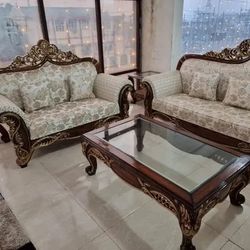 Traditional Sofa Set, Love Seat And Sofa 