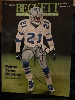Signed Beckett Football Monthly November 1995 Issue #68 Deion Samders auto