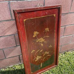 41.5 X 24in Asian Wood Panel Painting - Floral Birds