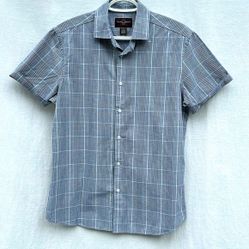 Black Brown Mini Plaid Button Down Tee Shirt 