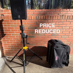 Yamaha DXR 10 Speaker - Hercules SS710B Gear Up Speaker Stand w/ EZ Adaptor  -  Gator Large Rolling Speaker Bag  
