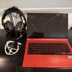 Red Samsung Chromebook Laptop, Corsair Gaming Headset & Laptop Charger 🔌 