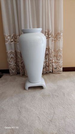 Large White Ceramic Floor Vase with Base