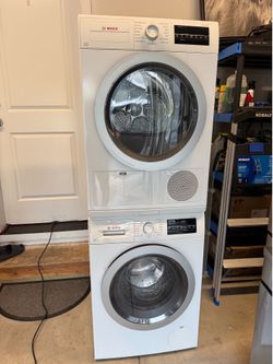 Bosch compact laundry set. Front-load washer and a ventless electric  dryer. 24 inch design.