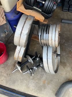 Free weight set with bench and bar