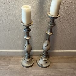 2 Off White Floor Candle Holders 