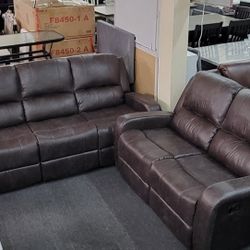 ✅️✅️2 pc smoke leather like fabric sofa and love seat set with recliners on the ends✅️ Recliner Chair Not Included✅️✅️