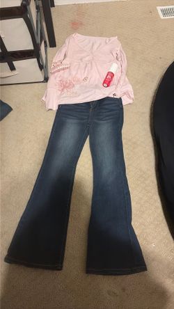 Plain dark blue flare jeans