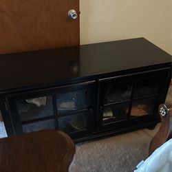 Entertainment Center Black with Glass Shaker Two Doors 