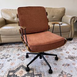 Home Office Desk Chair with Wheels & Armrests, Height Adjustable & 360° Swivel, Walnut (Orange)