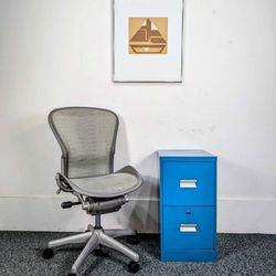 Vintage MCM George Nelson Style Teal Blue 2 Drawer Filing Cabinet