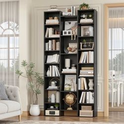 21-Cube Bookcase and Bookshelves with Adjustable Shelves, 71.3'' Triple Width Open CD Display Storage Rack, Black