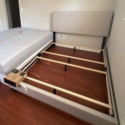 Gayle Nail Head Trim Upholstered Full Bed, Fog (NEW-OPEN BOX)