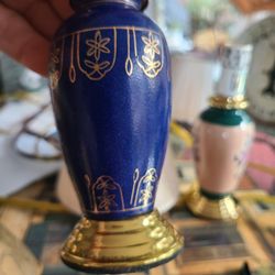 Blue enamel gold accent lamp  vintage miniature detail small