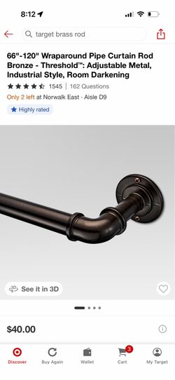 Threshold Industrial style curtain rod 66”-120”