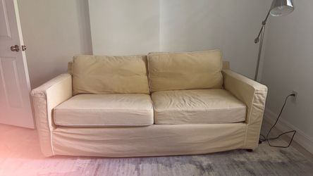 Crate and barrel Cream Fabric Two-Seat Sofa with Slipcover