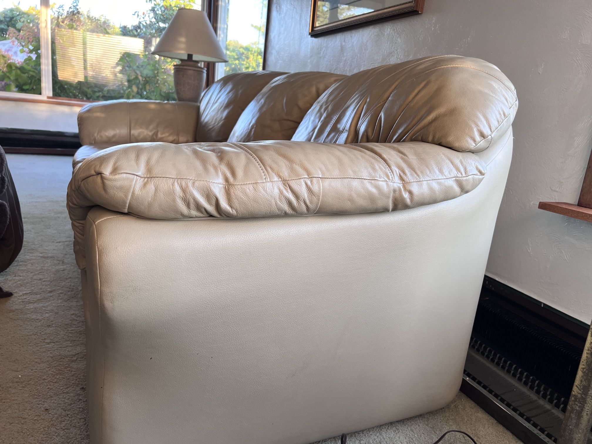 Ivory/Cream Leather Sofa