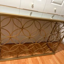 Gold Console Table w/ Glass top modern entryway table