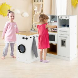 Kids 2-Piece Kitchen Play Set Pretend Chef Toy Set w/ Range Hood & Stove Burner