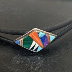 Vintage Native American Necklace Zuni Multi Stone Inlay 925 Sterling Silver Trade B.G.M B.G MUDD