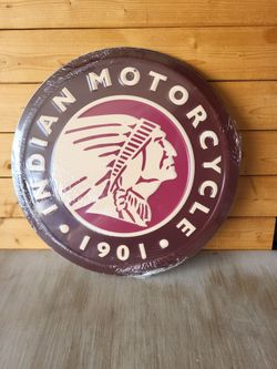 Indian Motorcycle 1901 Embossed Round Metal Sign 12"
