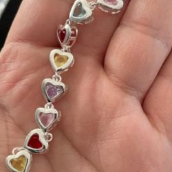 925 Silver Plated Stamped Heart Bracelet Approx 8" Shipping Available 