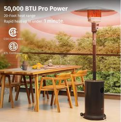 50,000 BTU Patio Heater for Outdoor Use With Round Table Design, Double-Layer Stainless Steel Burner and Wheels, Outdoor Patio Heater for Home and Com