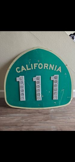 1960s vintage miners spade CA Hwy California Highway 111 metal sign reflector numbers - 27.5 x 25 in