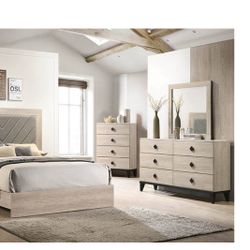 Bedroom set 4pc Queen including  Q Bed Frame Dresser Mirror one Nightstand  Not including mattress and box spring 