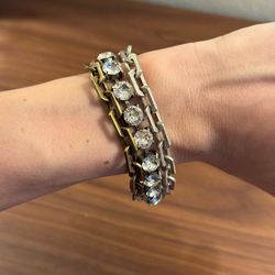 French Kande Mixed Metal Crystal Chain Bracelet