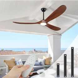 52" Ceiling Fans with Lights and Remote Control, Outdoor Ceiling Fan with Lights High CFM Quiet 3 Blade Wood Walnut Ceiling Fan, Propreller Outdoor Fa
