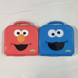 Vintage 2 Of Sesame Street Elmo & Cookie Monster Carry Case Letters & Numbers