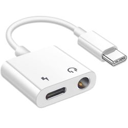 USB C to 3.5mm Headphone and Charger Adapter 2 in 1 for iPhone 15 Pro, USB C PD Fast Charging with Aux Audio Jack Splitter Adapter, Compatible with iP