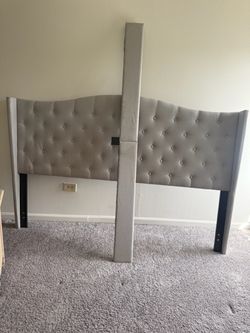 Gray Tufted Upholstered Wingback Headboard