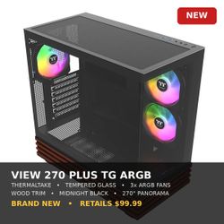Thermaltake View 270 Plus WS ARGB PC Case — Wood Black — New