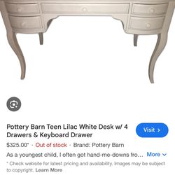 Pottery Barn Teen Lilac White Desk w/ 4 Drawers & Keyboard Drawer