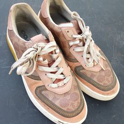 Coach Signature C Monogram Brown Pink Sneakers - Women's Casual Shoes