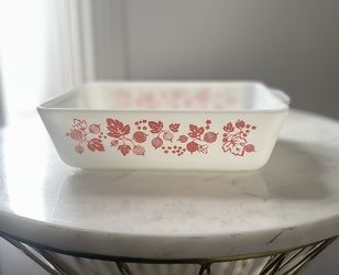 VINTAGE PYREX #0503 GOOSEBERRY PINK AND WHITE REFRIGERATOR DISH … NO LID