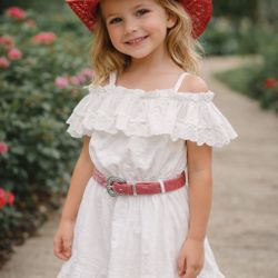 Tommy Bahama New Kids White Skirt Top Red Hat Belt Set Size 6- Williamsfield and Higley