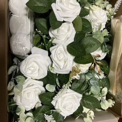 Wedding Aisle Decor, White Roses And Eucalyptus 