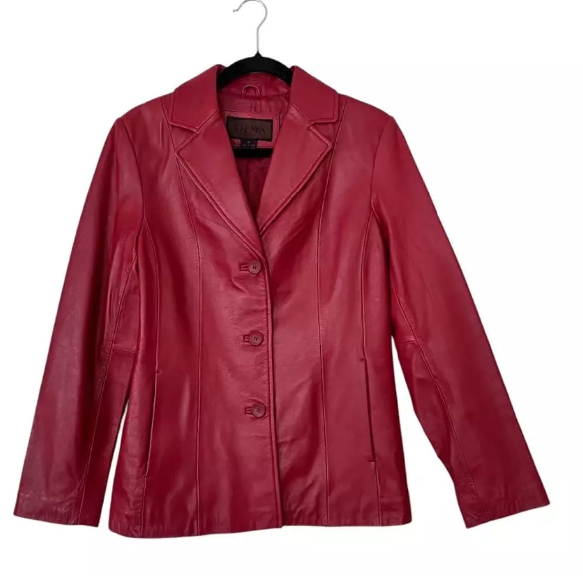SIENA 100% Leather Red Blazer Jacket| Size 10