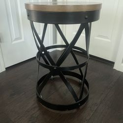 Charcoal Metal Barrel Based End Table with Rustic Wooden Top