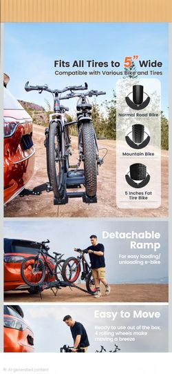 Hitch Mount E-Bike Rack with Detachable Ramp