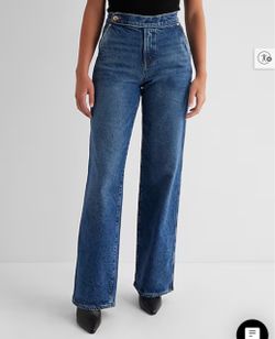 Express high waisted, wide leg jeans in dark wash